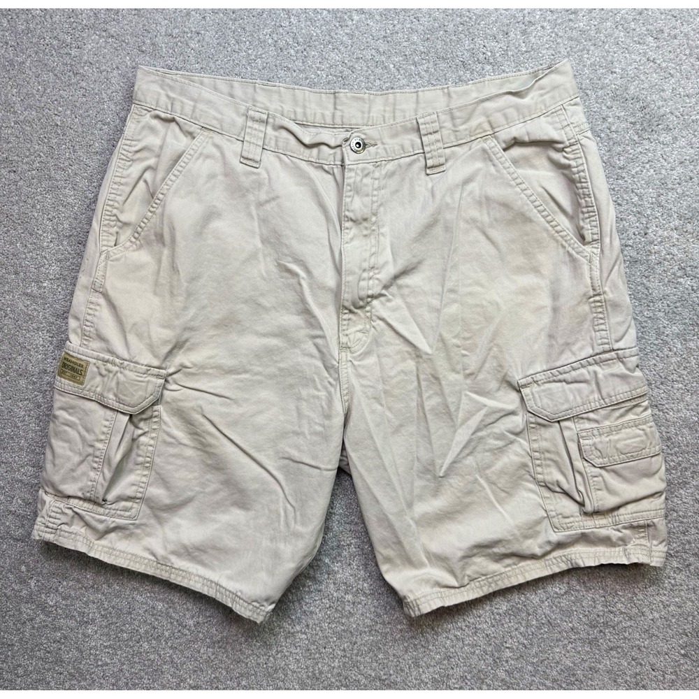 Wrangler Originals Mens 38 Khaki Beige Cotton Cargo Shorts Utility Pocket Shorts